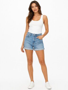 NWT Calvin Klein Women Denim Shorts Size 14 Blue Mid Rise Cuffed